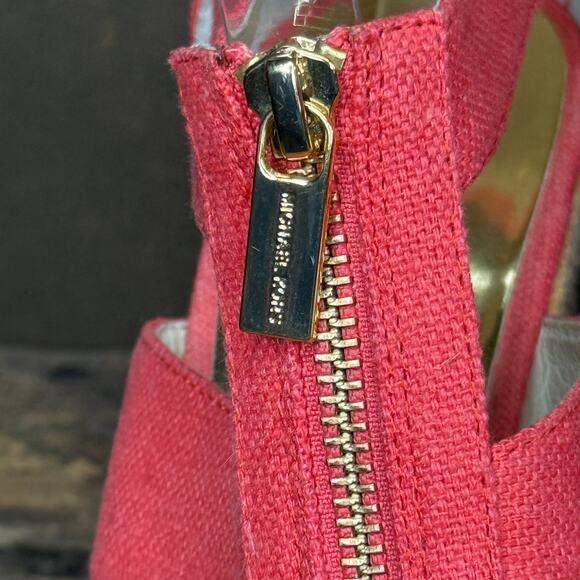 Michael Kors Coral Canvas Espadrille Wedge Sandals Women’s 8M Gold Zip Platform - Picture 3 of 13